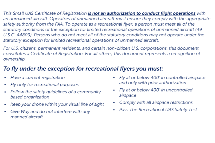 FAA Certificate - Back